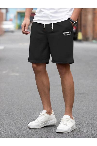 Mythologie Charming Combed Cotton Short Shorts - Black Printed High Waist Knitted Pocket Women