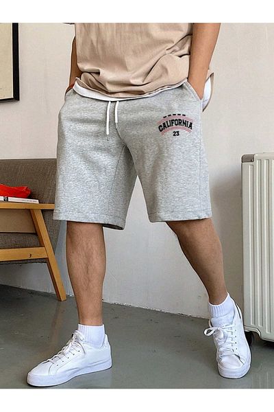Mythologie California 23 Combed Cotton Short Shorts - Gray Printed High Waist Knitted Pocket Women