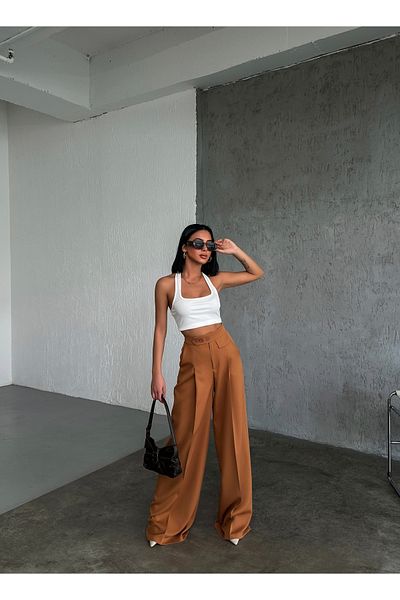 OUZ Fashion Palazzo Women's Trousers - Button Detailed