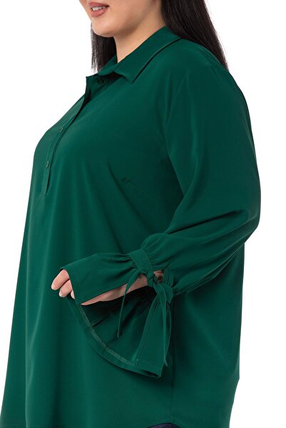 DISENTIS MODEST Σμαραγδένιο πουκάμισο με λεπτομέρεια με μανίκια