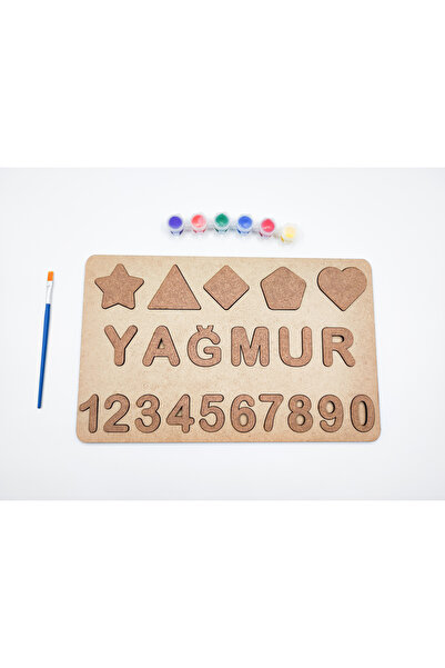 İCONS İsme Özel Ahşap Puzzle Boyama Seti, Şekiller - İsim - Sayılar , Oyuncak...
