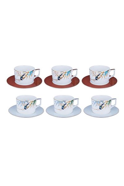 Lucky Art Alysia Bird Patterned 6-Piece Porcelain Teacup Set