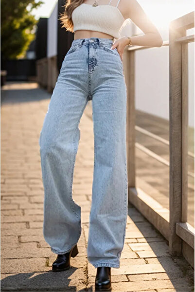 Livik Papel Women's High Waist Loose Leg Trousers Palazzo Model Jeans