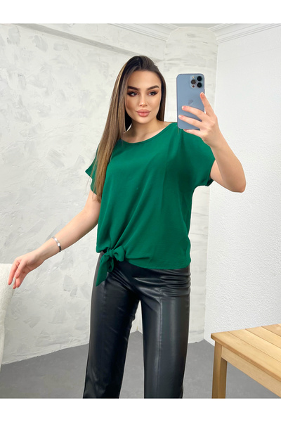 modavingo Bluză pentru femei Emerald Aerobin Fabric guler rotund cu șireturi