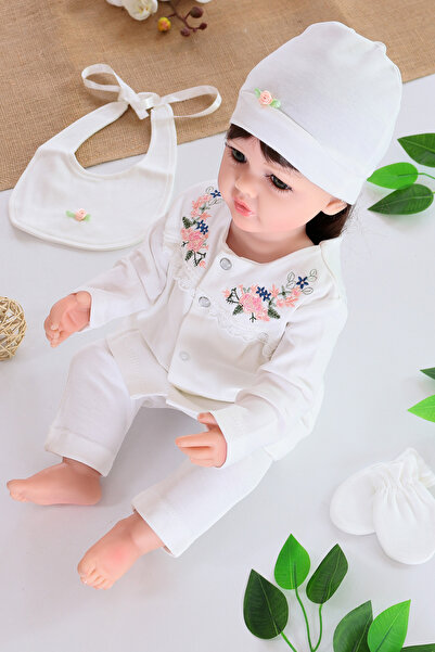 Sitilin Baby Girl Organic Ecru Embroidered 5-Piece Hospital Discharge Set