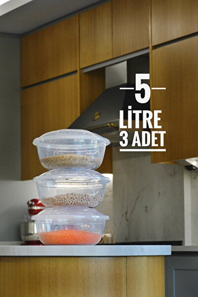 biedda 3'lü Şeffaf Kapaklı Hamur Leğeni 5 Lt, Un Kutusu, Çok Amaçlı Yoğurma S...