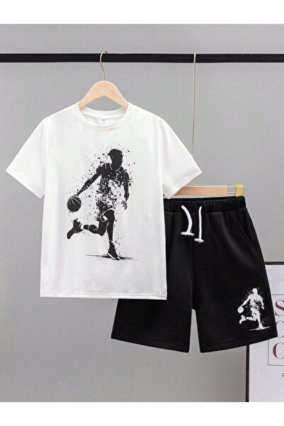 Machetta Set de tricou cu pantaloni scurți din bumbac cu imprimeu pentru basc...