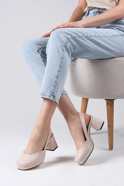 Mio Gusto Evita Beige Color Open Back Platform Women's Heeled Shoes