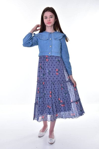 Asortik Kids Rochie lungă din șifon din două piese cu blugi pentru fete