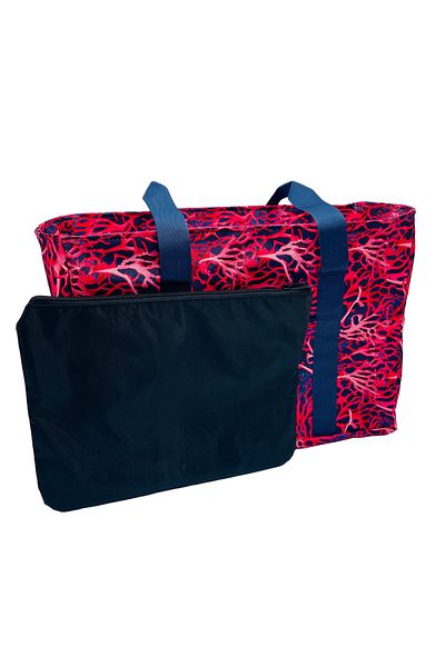 Differ Studio Red Coral Pattern Navy Blue Strap Waterproof Black Inner Bag Beach/arm/shoulder/sports Bag