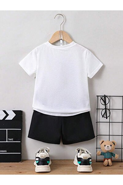 Machetta Children's Teddy Bear Design Printed Top and Bottom Set Cotton Shorts T-Shirt Set