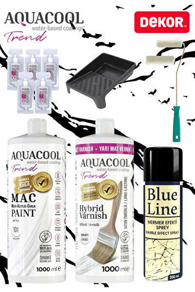 Aquacool Trend Akrilik Boya 101 Beyaz Hobi Boyama Seti Blue Line Granit Effec...