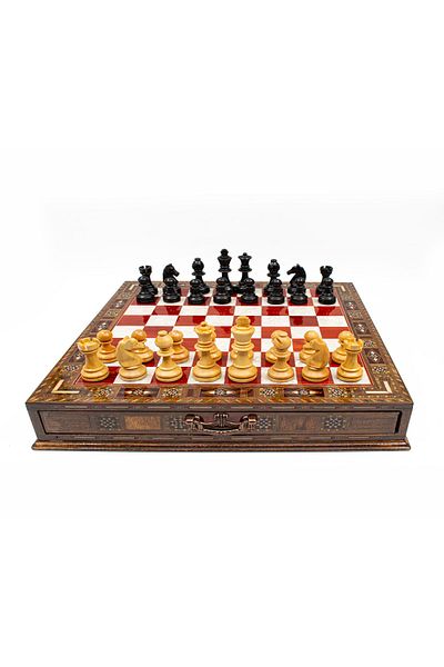 GGS GrandGiftStore Staunton Boxwood Classic Chess Pieces High Quality Wooden Chess Set with Drawers Hand Painted