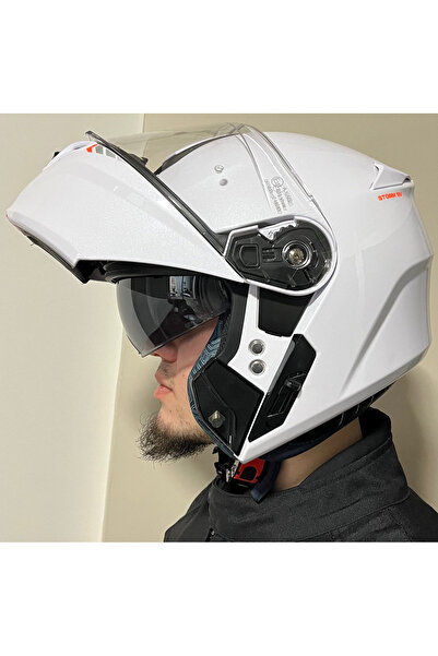 AXXIS STORM SV SOLID A0 GLOSS PEARL WHITE ÇENE AÇILIR MOTOSİKLET KASKI