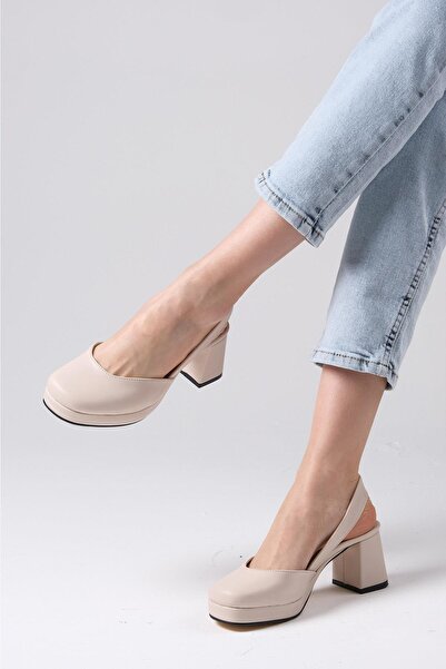 Mio Gusto Evita Beige Color Open Back Platform Women's Heeled Shoes
