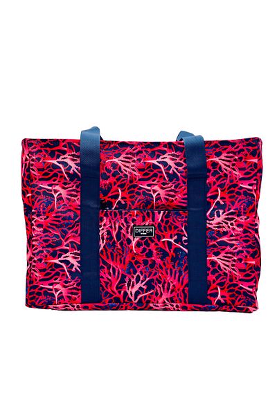 Differ Studio Red Coral Pattern Navy Blue Strap Waterproof Black Inner Bag Beach/arm/shoulder/sports Bag
