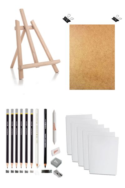 GLANCE Charcoal Sketch Drawing Desktop Easel Duralit Set Duralit