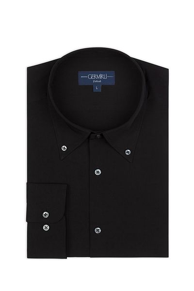 Germirli Tailor Fit Men's Black Shirt - Buttoned Collar