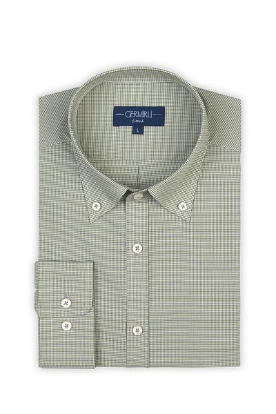 Germirli Light Green Piti Checked Buttoned Collar Tailor Fit Shirt