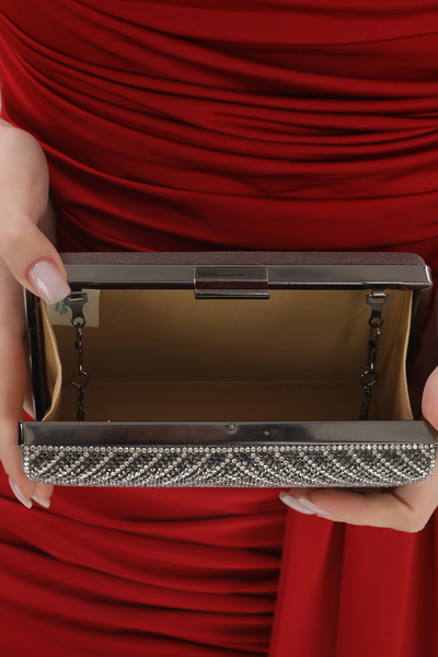 womenacs Women's Platinum Stone Evening Dress Clutch Portfolio Hand Night Wedding Engagement Bag 370