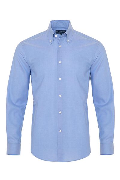 Germirli Non Iron Blue Panama Button Collar Tailor Fit Zero 24 Shirt