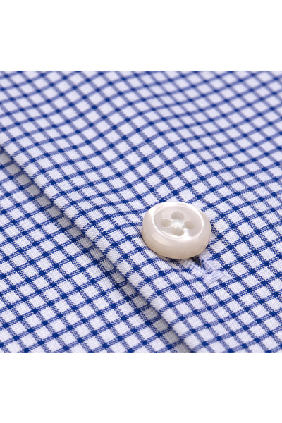 Germirli Non Iron Navy Blue Pitikare Patterned Buttoned Collar Tailor Fit Journey Checkered Shirt