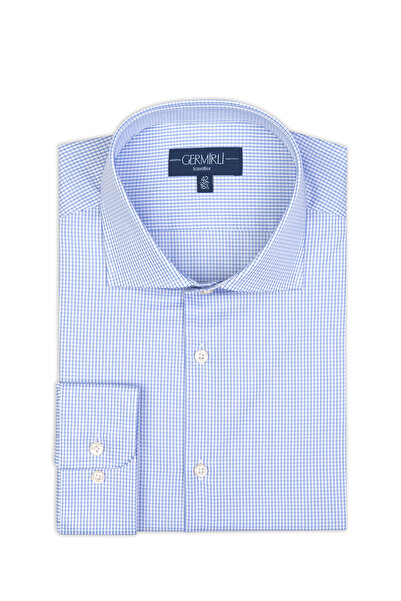 Germirli Mavi Beyaz Kareli Tailor Fit Journey Twill Non Iron Pamuk Italyan Ya...