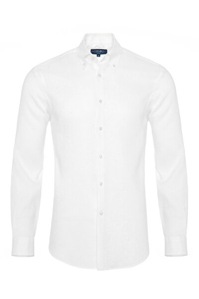 Germirli Non Iron Beyaz Klasik Yaka Tailor Fit Journey Keten Gömlek