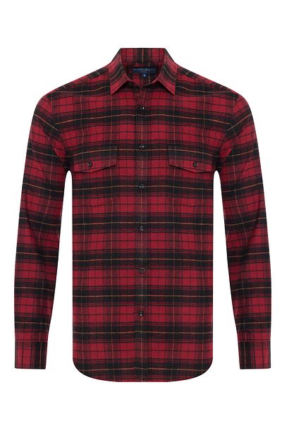Germirli Red Black Soft Collar Albiate Tailor Fit Comfortable Fit Plaid Flannel Shirt