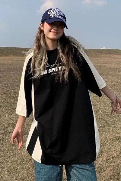 DEEFWEAR Tricou negru unisex Raglan Y2K Aw Spiky Head