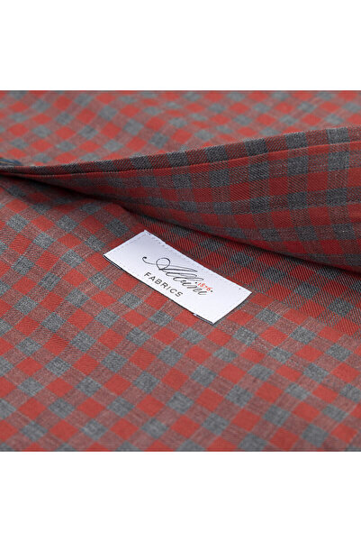 Germirli Gray Red Buttoned Collar Albini Tailor Fit Comfortable Fit Checkered Thin Flannel Shirt