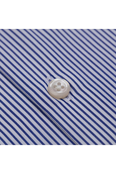 Germirli Lacivert Beyaz Çizgili Tailor Fit 1202 Journey Twill Non Iron Pamuk Italyan Yaka Gömlek