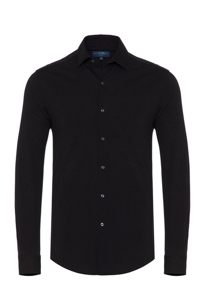 Germirli Siyah Pamuklu 3d Streç Slim Fit Active Gömlek