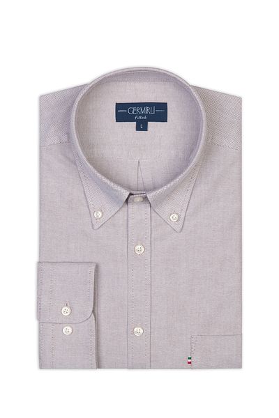 Germirli Beige Buttoned Collar Pocket Tailor Fit Sports Oxford Men's Shirt