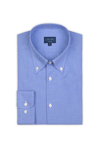 Germirli Non Iron Blue Checkered Button Collar Tailor Fit Shirt
