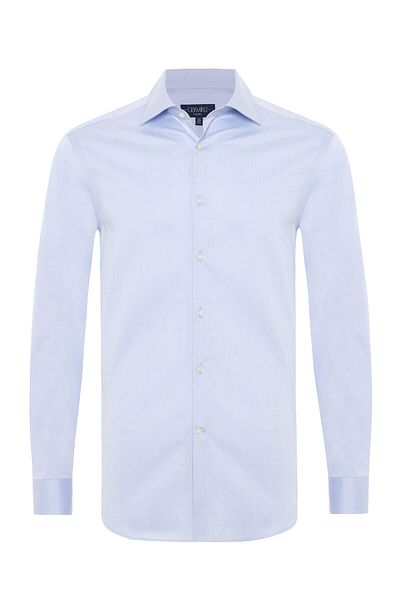 Germirli Blue Plain Tailor Fit Comfortable Fit Italian Collar Satin Texture Cotton Non Iron Shirt