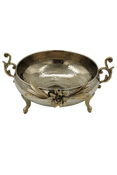 ANTEPSEPETİ Silver Plated Copper Fruit Bowl with Rose Motif 25 Cm