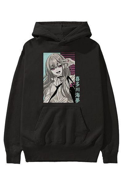 Ankhises Marin Kitagawa 1 Hanorac cu glugă negru cu imprimeu în față Anime Hanorac supradimensionat cu glugă Bărbați Femei