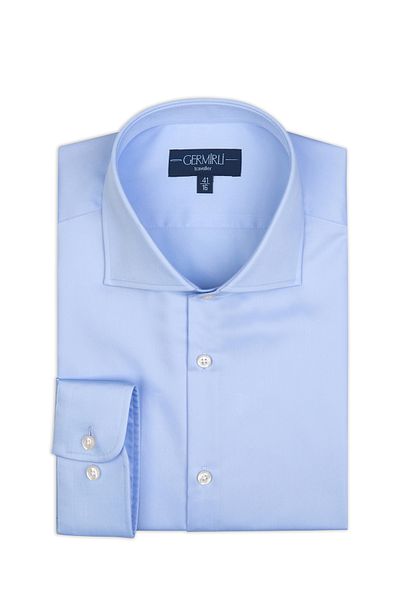Germirli Non Iron Blue Satin Tailor Fit Italian Collar Shirt