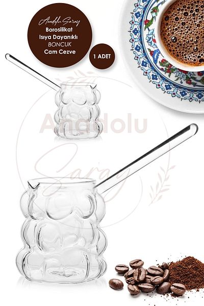 Anadolu Saray Luxury Borosilicate Glass Coffee Pot - Heat Resistant Bead Model, 1 Piece