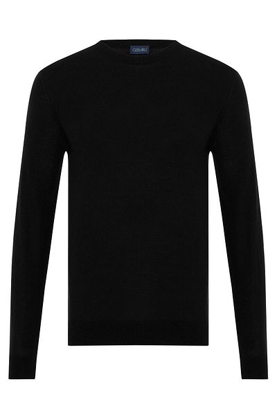 Germirli Crew Neck Regular Fit Black Extra Fine Merino Knitwear