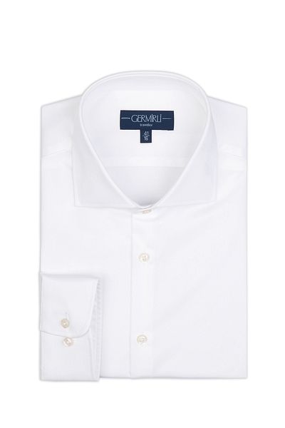 Germirli Non Iron White Satin Tailor Fit Italian Collar Shirt