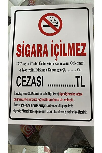 Kurt Reklam Dünyası SİGARA İÇİLMEZ SİTCKER Resmi Kurum Fabrika  İşyerleri 35x...