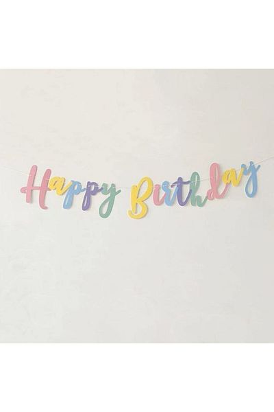 MERİ PARTİ Macaron Balloon Chain And Happy Birthday Macaron Calligraphy Banner Set
