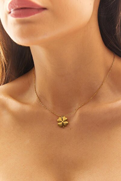 Ebsumu Kadın Çelik Yonca Kolye Uçlu Zincir Kolye