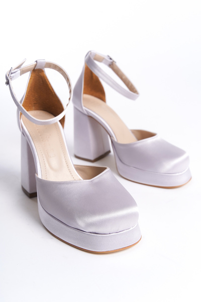 Moda Değirmeni Silver Satin Women's Closed-Front Platform Heeled Shoes BG1115-119-0003