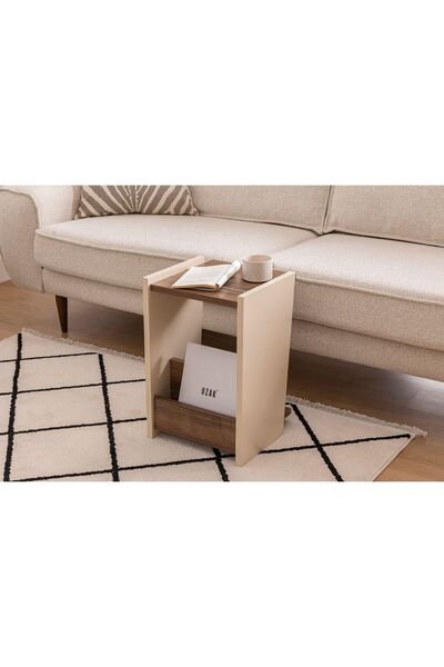 ARNETTİ Clara Raflı Modern Yan Sehpa, Ceviz Bej - Clara