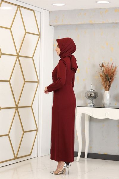 Surikka Απλικέ Κεντημένο Μολύβι Tuana Hijab Φόρεμα Claret Red