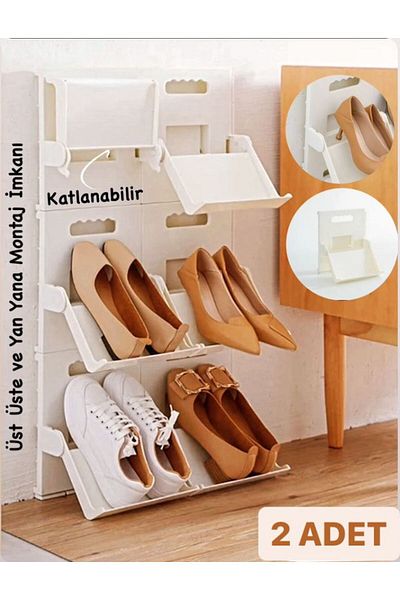 Bayev 2 τμχ Lyon Cream Rack Vertical Stack - Πολυστρωματική οργάνωση παντόφλας εξοικονόμησης χώρου