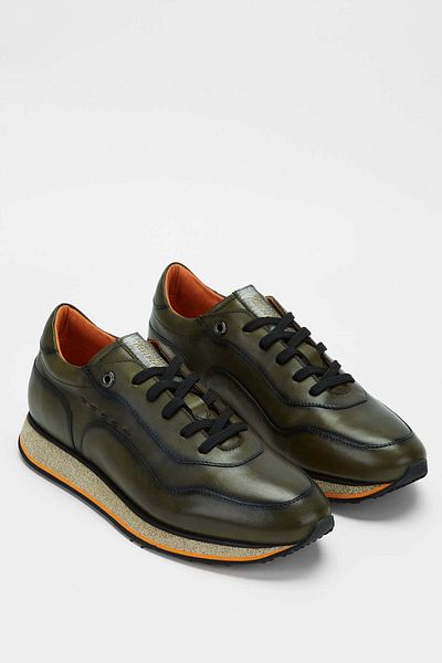 Tamer Tanca Men's Genuine Leather Green Sneakers & Sports Shoes